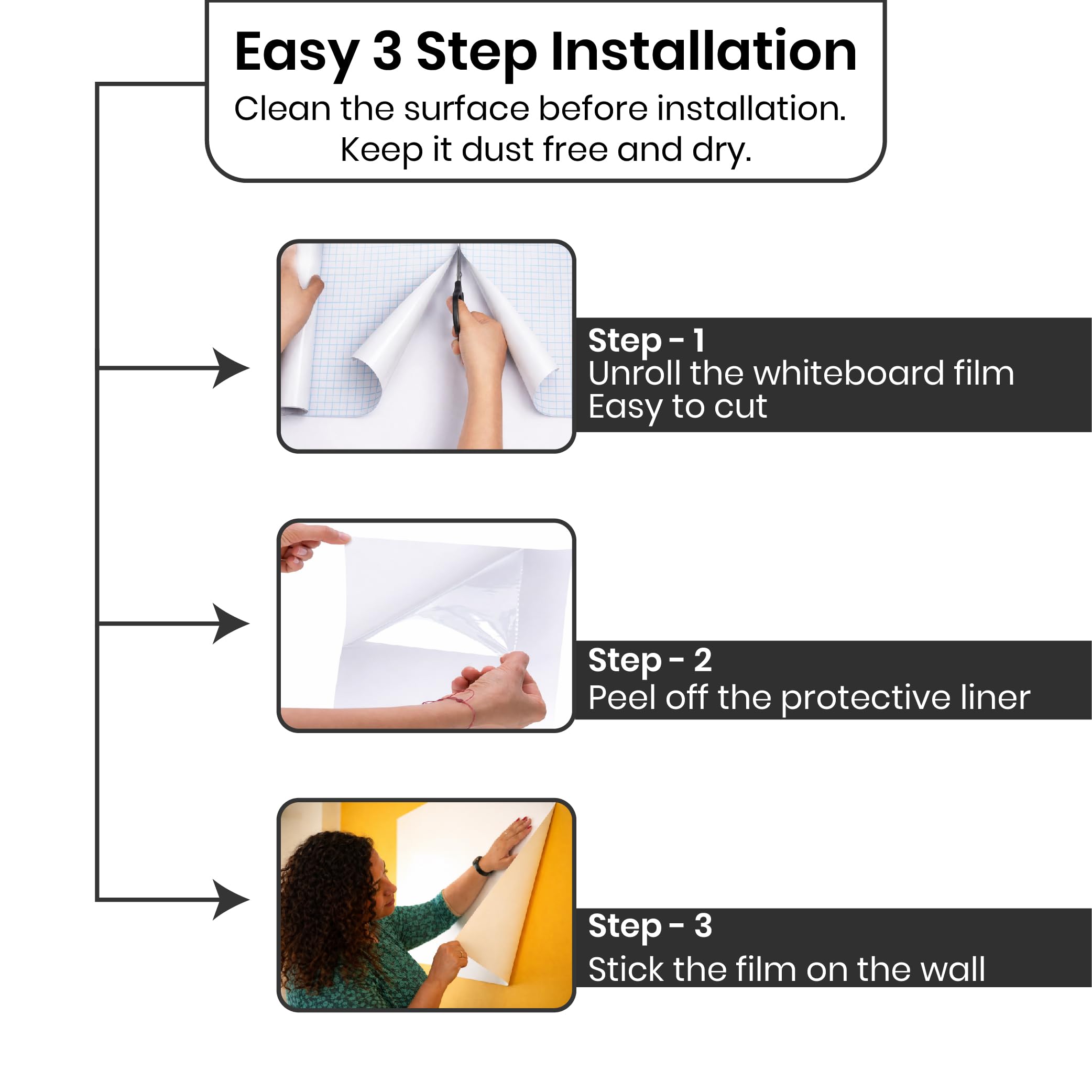YAJNAS 3x1.5 Feet, Whiteboard Sticker, PVC Self-Adhesive Dry Erase Board, White, Waterproof, Multi-Surface Compatible, Easy Clean No Ghost Marks 2
