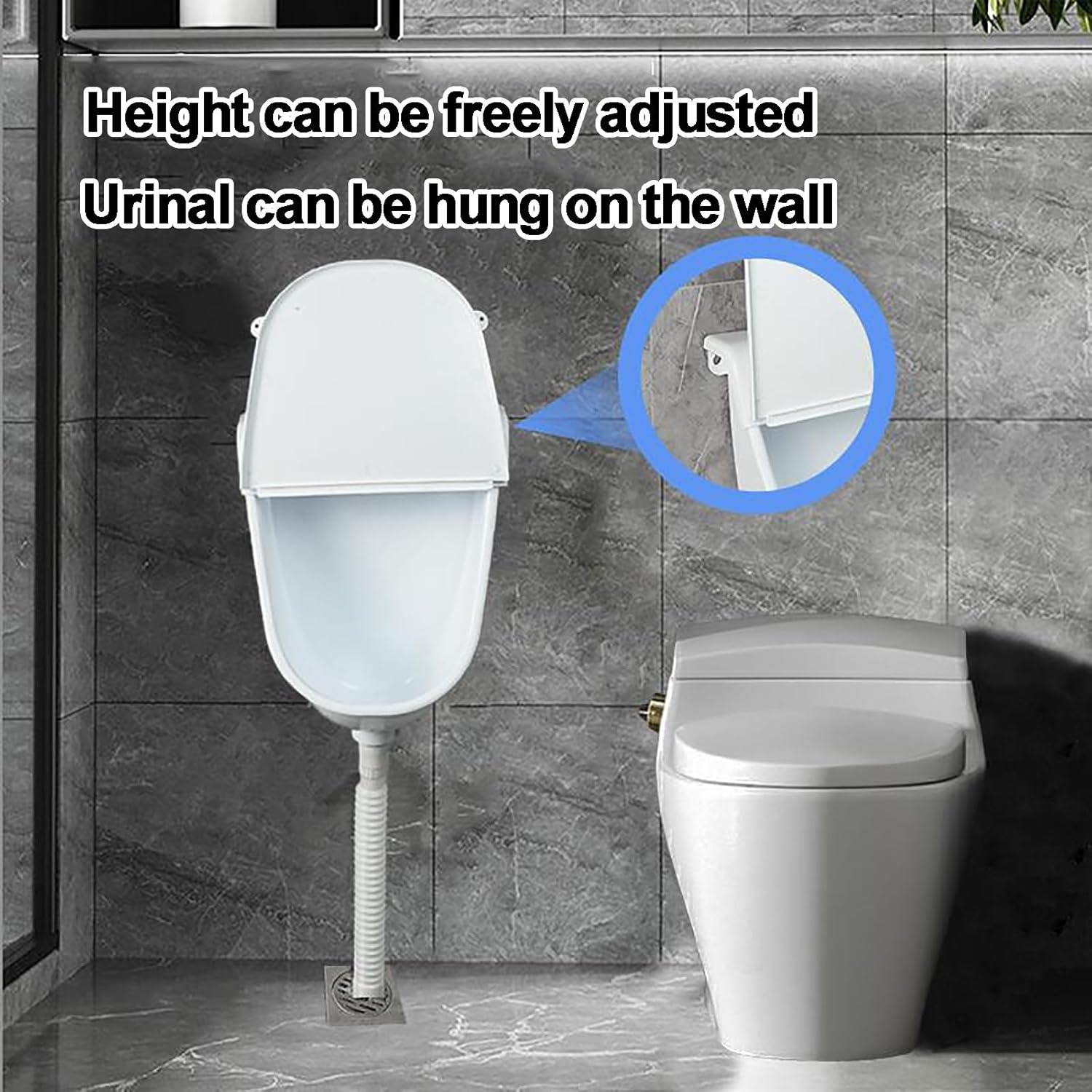 MRKU Wall Mounted Waterless Urinal with Manual Flush Valve Ideal for Garage, Shed and Backyard