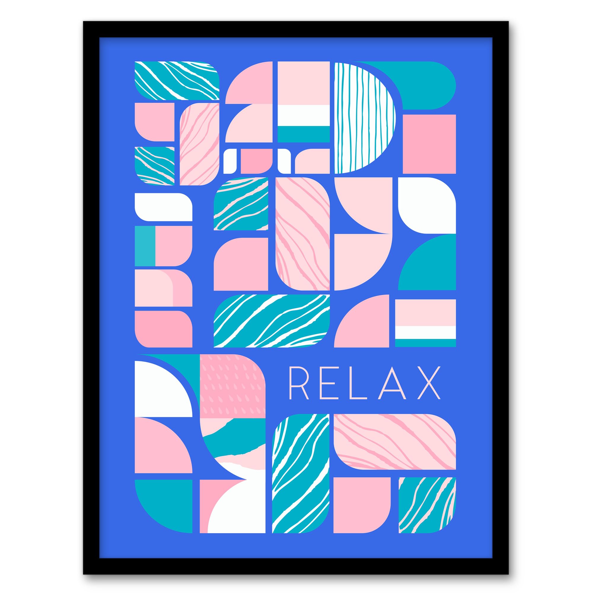 Wee Blue Coo Chill Pattern Relax Quote Affirmation Calm Blue Spa Artwork Framed Wall Art Print A4