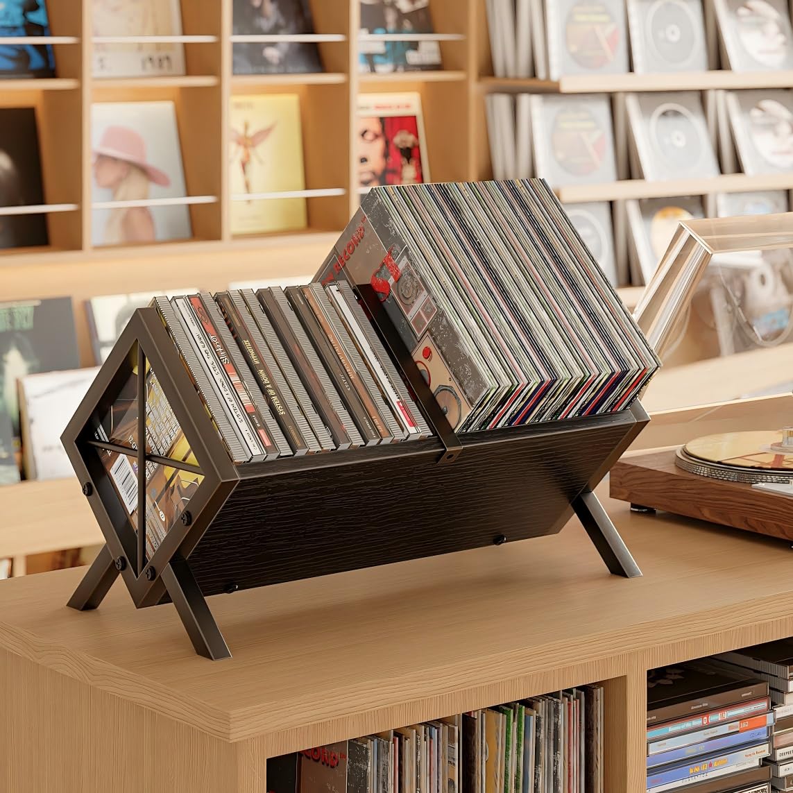 MIN WIN Schallplatten Aufbewahrung, Schallplatten Regal Aufbewahrung für bis zu 80 LPs, Bücherregal Klein, Schreibtisch Regal für Bücher und Magazine