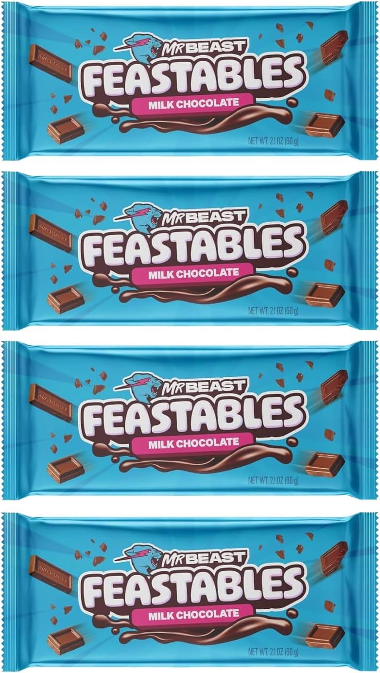 SUPPLIIONLINE E-RETAILER - Beast Pack of 4 Feastables Milk Chocolate Bundle 60g Each – Individually Wrapped Wholesome Treat Bars for Snacks, Desserts - Premium Dark Chocolate