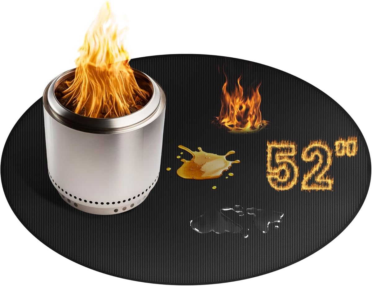 Large 52'' Fire Pit Mat for Solo Stove Bonfire | Double-Sided Fireproof | Waterproof | Oil-Proof | Easy to Clean | Bonfire Accessories | Round BBQ Mat for Solo Stove Accessories Deck Patio Lawn