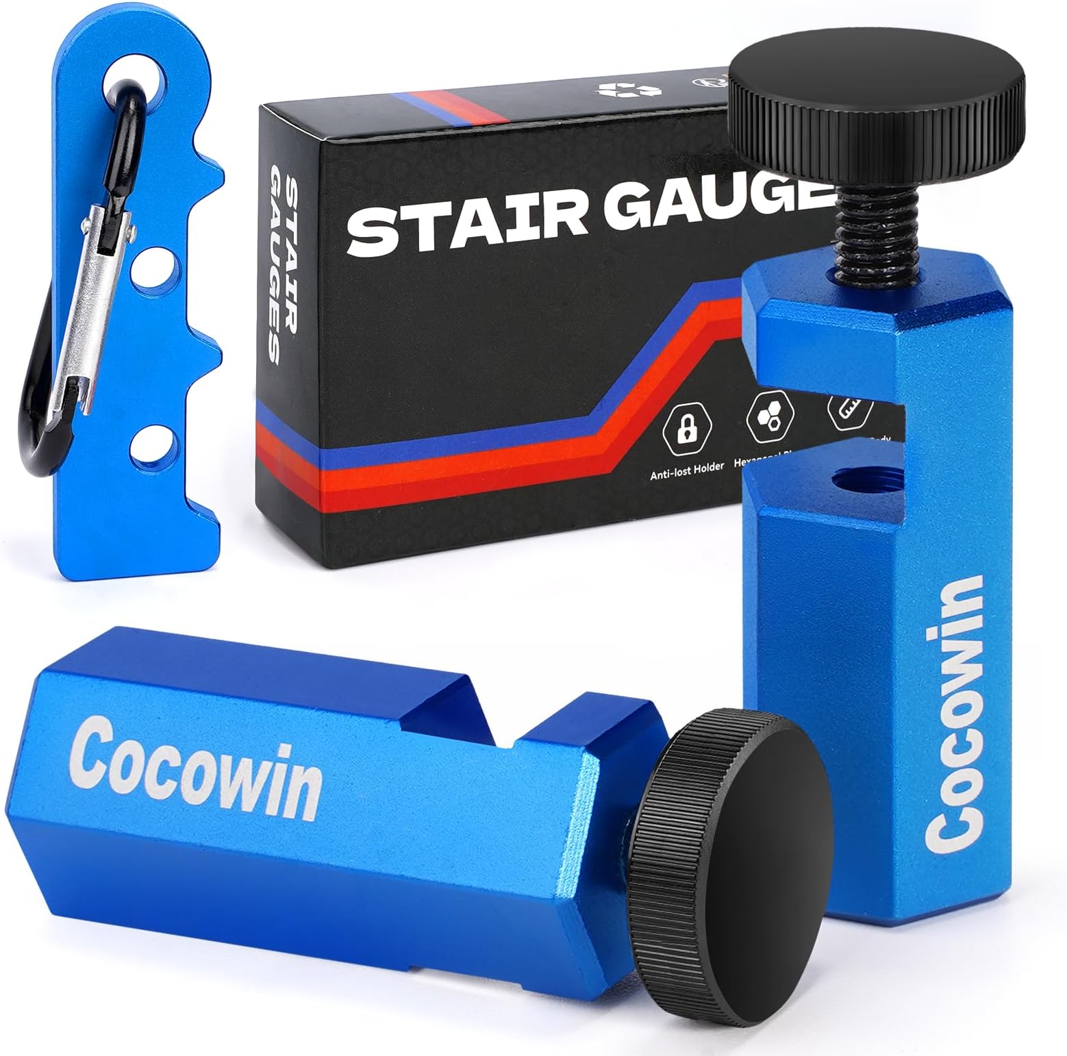 Tall Stair Gauges for Framing Square with Holder and Carabiner Stair guages Knobs Tool for Circular Saw Metal Stair Stringer Layout Tool for Carpentry Squares Stair and Rafter Gauge Clamps