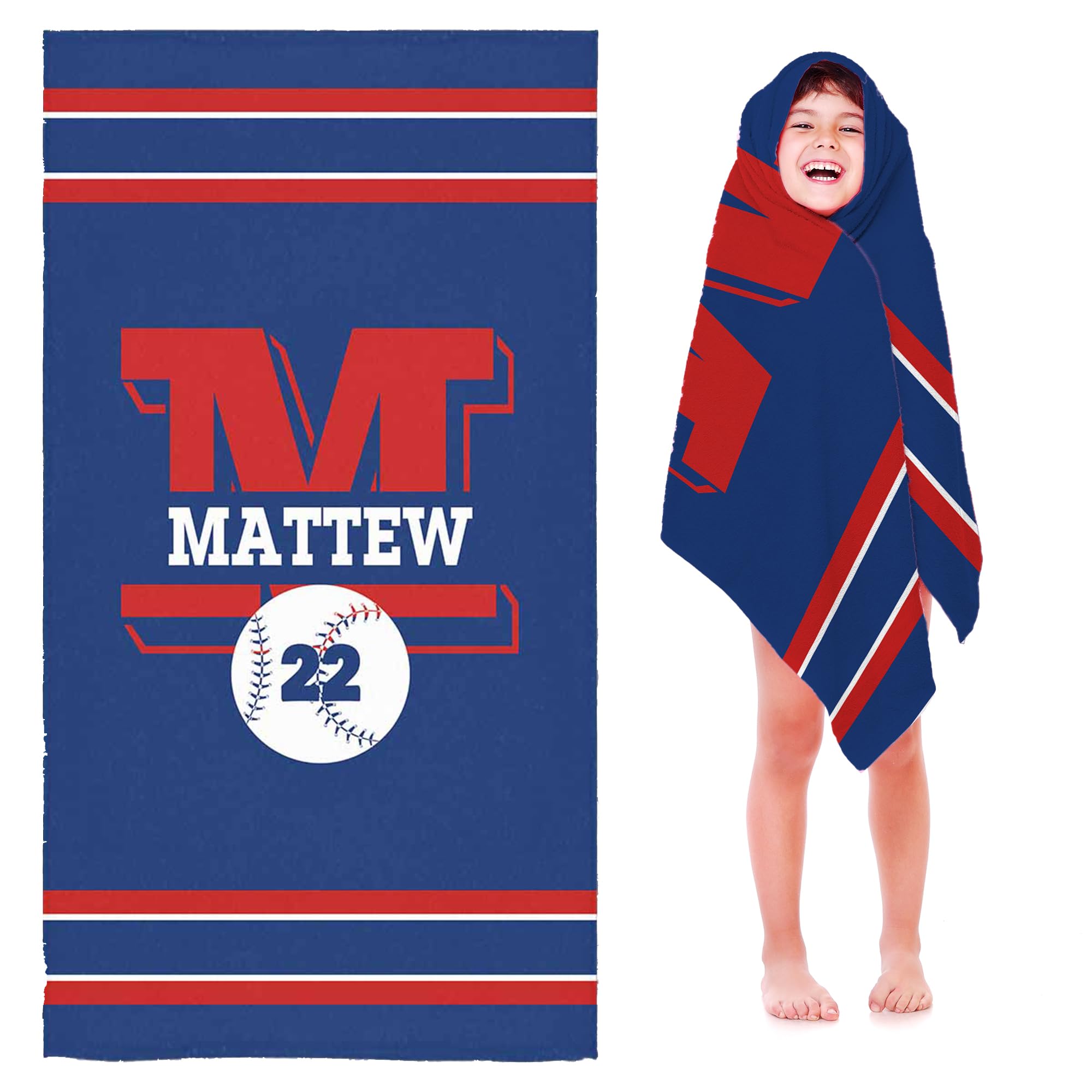 Personalized Baseball Beach Towel With Name - 30x56 Inch Microfiber Quick Dry Towel For Kids & Adults - View #9