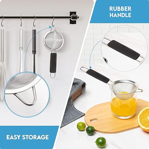 Miniatura 3 de Colador de malla fina, tamiz redondo de 3.4 pulgadas, coladores de té para té suelto, colador de café, colador de alimentos, colador de jugo y mucho