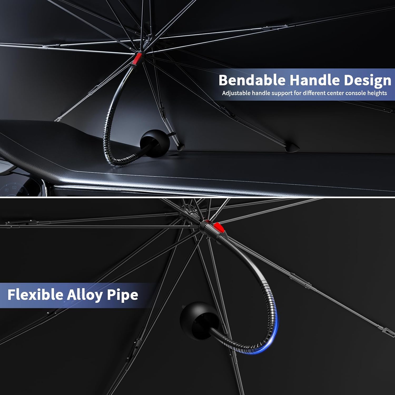 Car Windshield Sun Shade - Universal 55"x31" Front Window Sunshield with Heat-Blocking Titanium Coating, Compact Umbrella Design, for Sedan, SUV, Truck
