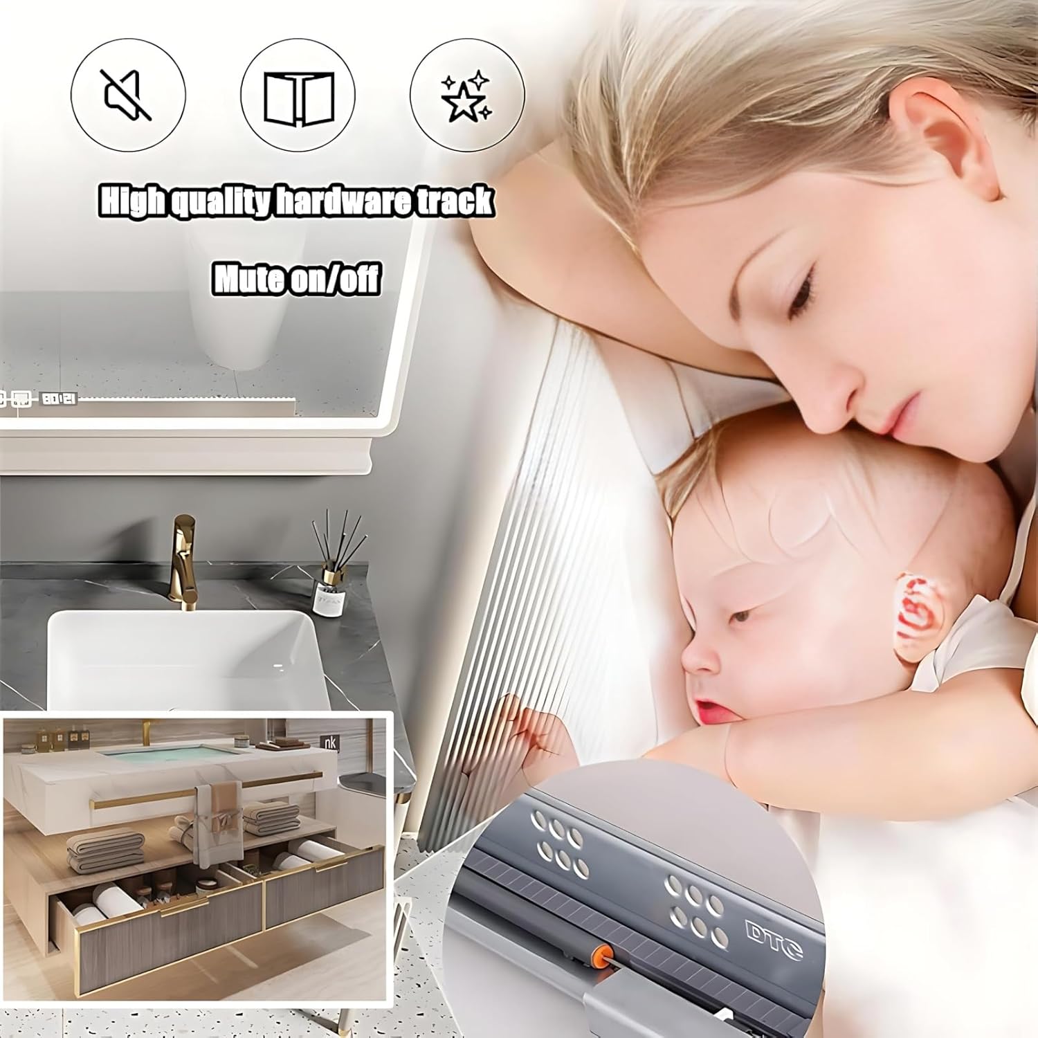 Bathroom Vanity with Sink - Modern Single/Double Sink Floating Bathroom Vanity Cabinet with LED Defog Mirror Set, Faucet Accessories Included (Double Sink,60")