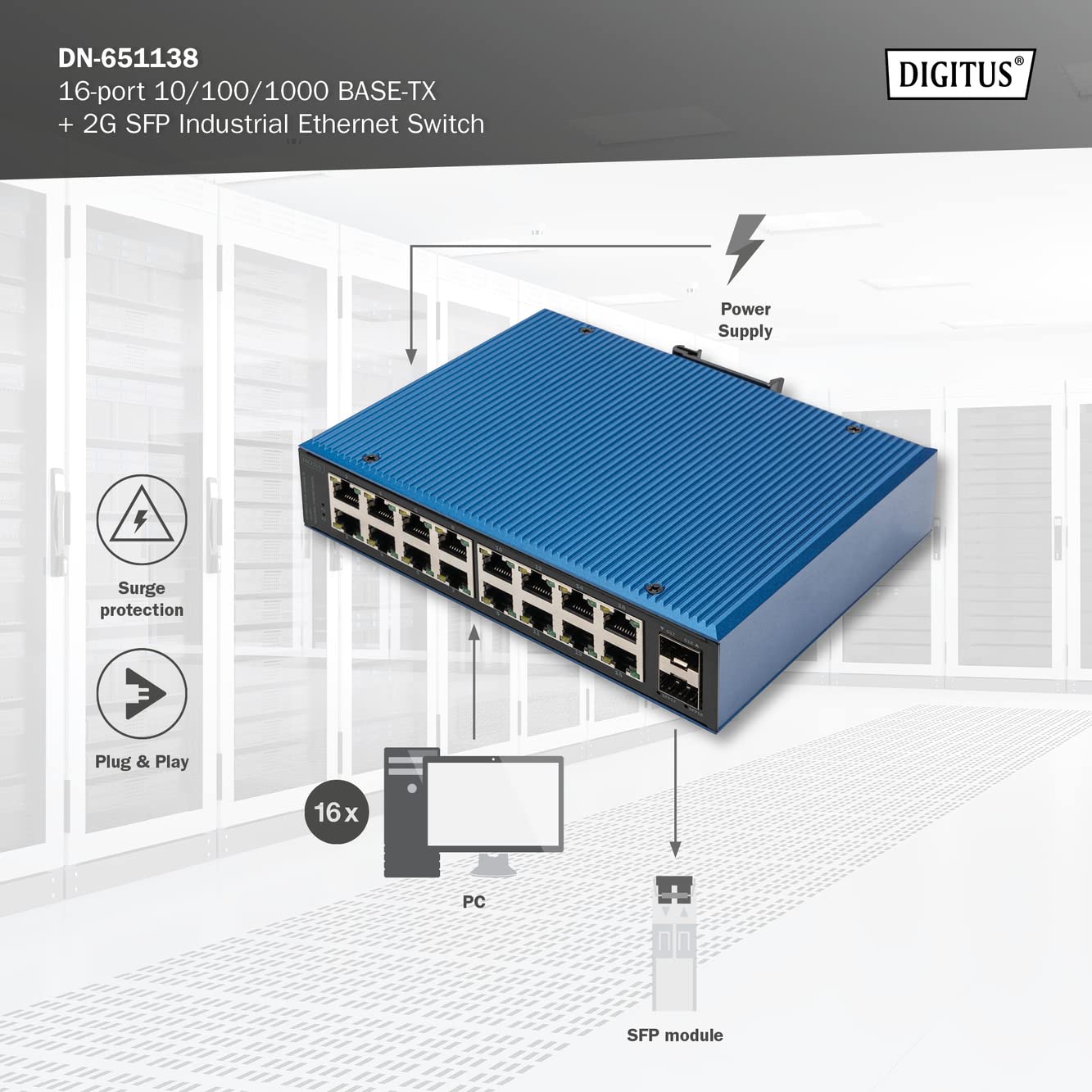 Digitus Industrieller Netzwerk-Switch – 16x RJ45 + 2X SFP-Port –bit/s – Bild 5