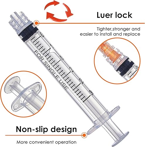 Miniatura 4 de Arrebol Jeringa de 0.1 fl oz con aguja Luer Lock, herramienta de jeringa desechable de plástico para laboratorios científicos, recarga de líquidos,