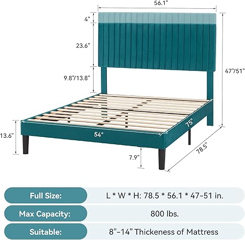 Miniatura 45 de HOOMIC Base de cama de plataforma de tamaño matrimonial, cama tapizada de terciopelo moderno con cabecera capitoné de canal vertical ajustable,