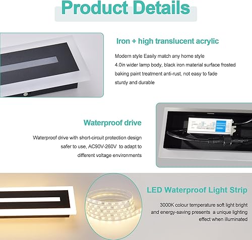 Miniatura 3 de Luces modernas para exteriores de 36 W, aplique de pared para exteriores de 47.2 pulgadas, lámpara exterior LED IP65, apliques de iluminación de