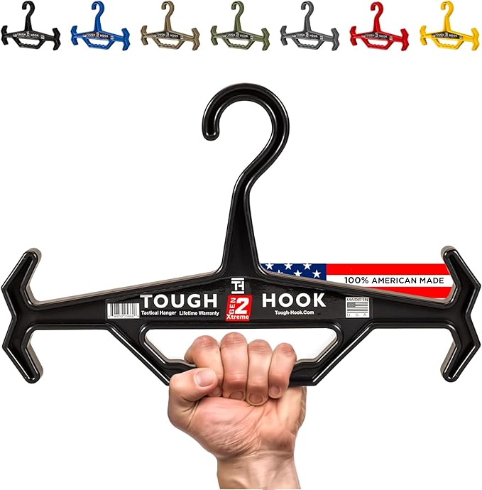 Tough Hook Original Multipurpose Heavy Duty Hanger, USA Made, Anti-Slip, 200 lb Capacity, Ideal for Tactical Gear, Body Armor, Scuba, Fitness Vests, 1 Black Plastic Piece