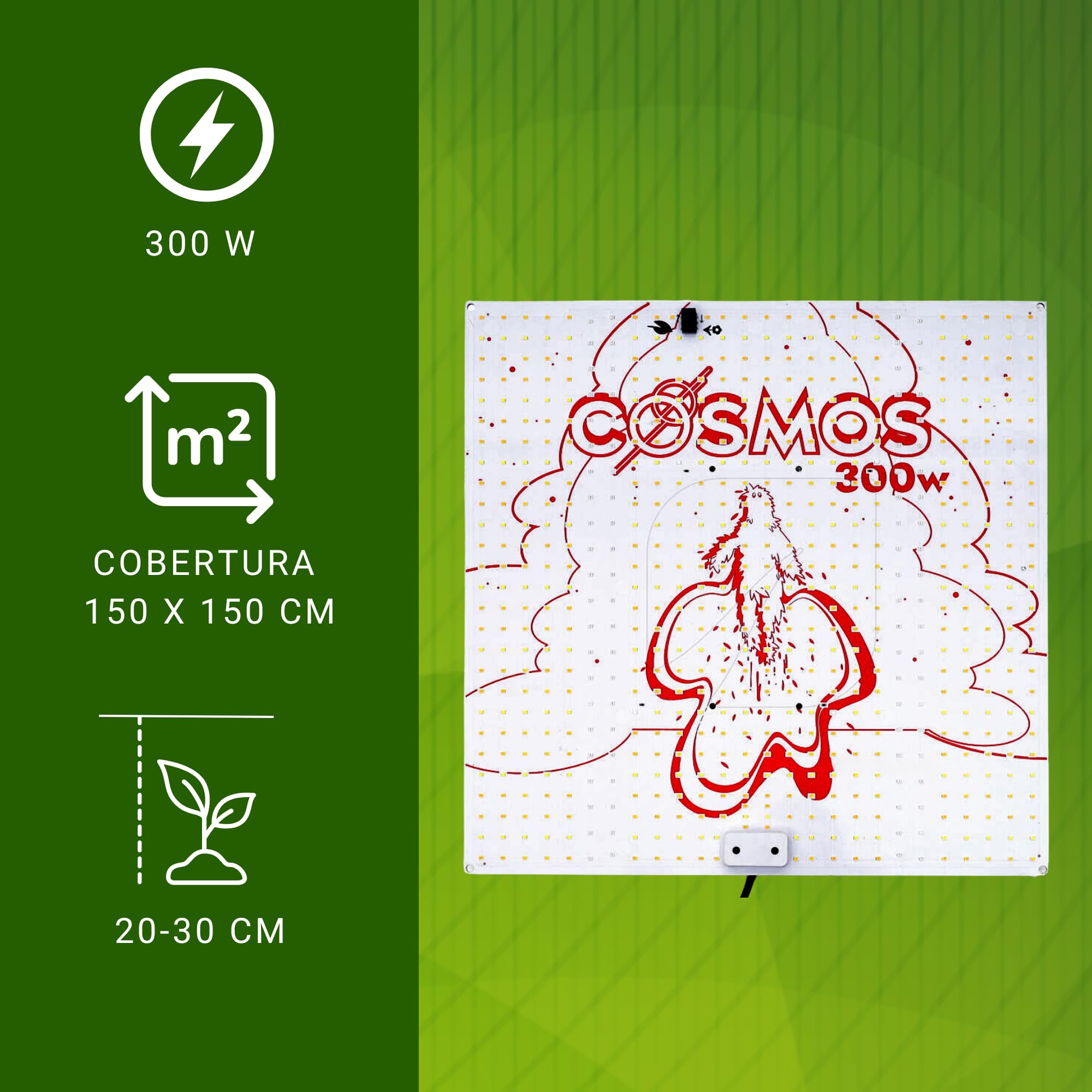 GROWMANIA.ES CONTROL GARDEN Lampara LED Cultivo Interior 300 W - Foco Doble Espectro Crecimiento y Floracion Plantas - Luminaria Potente de Aluminio + IP54 Resistente Humedad, Polvo y Salpicaduras
