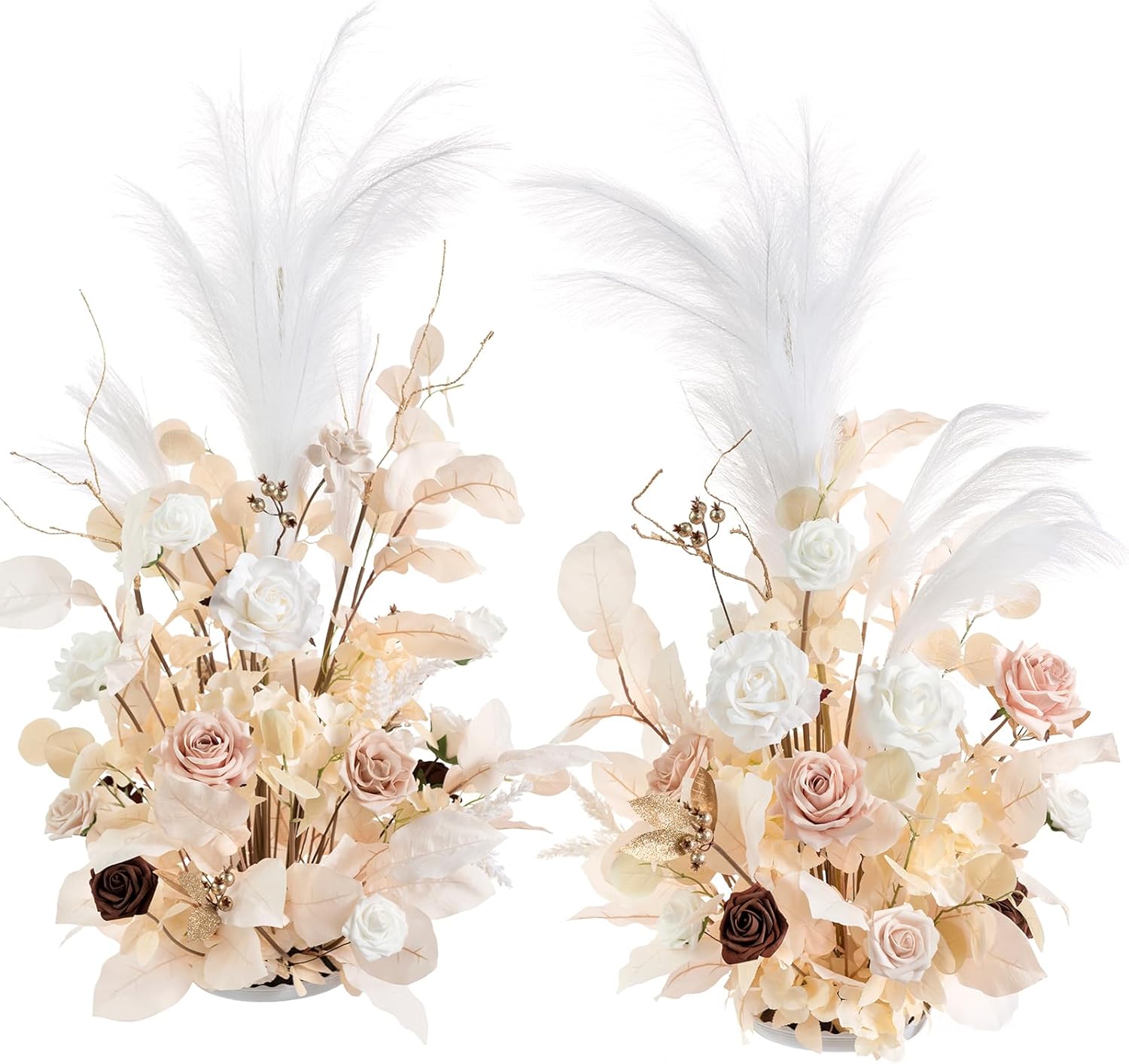 Ling's Moment Christmas Decor, 41" Tall Fall Free Standing Artificial Flowers Arrangements 2pcs Wedding Arch Altar Stage Decorations White Beige for Ceremony Reception Rose Fake Floral Party