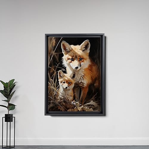 Miniatura 6 de Fox Mother Cub Prints, In The Style Of Stencil,Based, Ivory, Kids Wall Art, Kids Wall Art Display, Mom And Baby Animal Art Print, Decor Canvas, Art