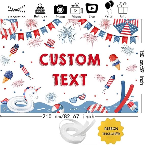 MEHOFOND 7x5ft Custom Happy 250th Birthday Backdrop Red White and Pool Party Backdrop 4th of July Photography Background American Independence Day Splish Splash Birthday Holiday Banner Photo Props