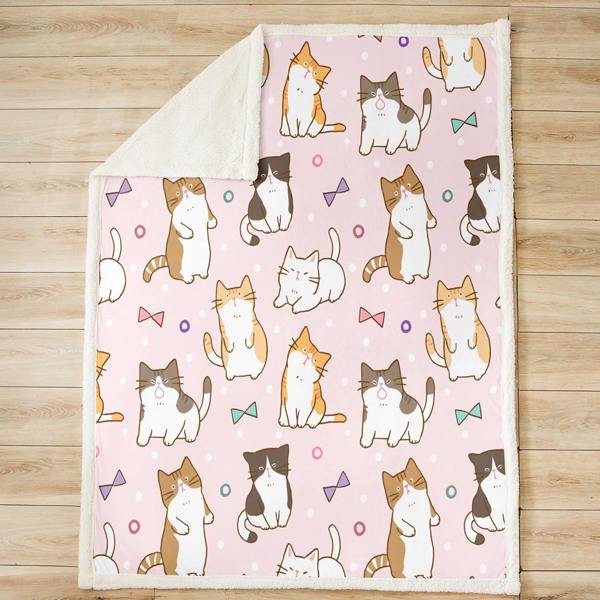 Manfei Kawaii Cats Throw Blanket Cartoon Animal Theme Blanket for Couch Sofa Cute Cartoon Cat Bed Blanket for Kids Boys Girls Room Decor Soft and Breathable (50 x 60 Inches) - Image 2