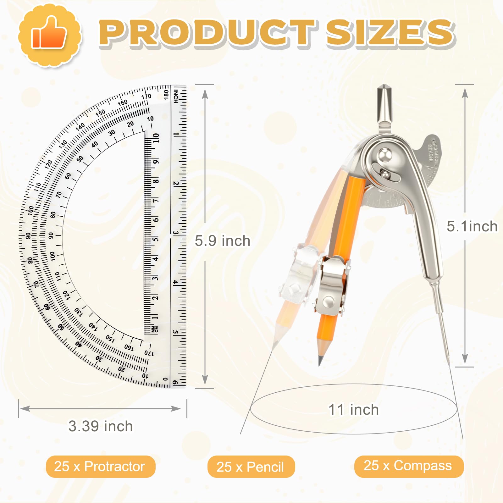 Geometrie-Werkzeug-Set, Mathematik-Kompass für Geometrie und 15,2 cm Winkelmesser-Set mit Metallzirkel mit Bleistift und transparentem Kunststoff-Winkelmesser für Studenten, Klassenzimmer, Büro