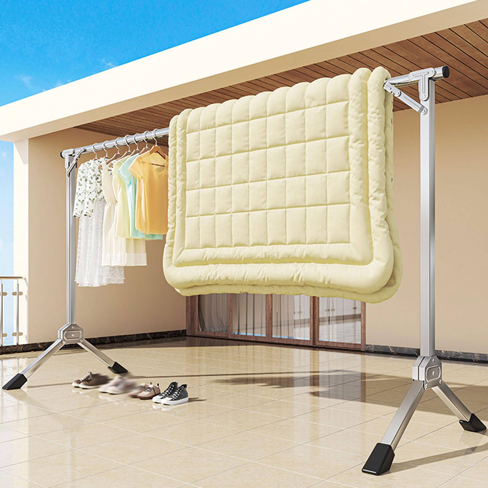 Tendedero Extensible Plegable al Aire Libre, Burro Ropa Vertical para Secar Colchas y Sabanas Grandes, Ahorra Espacio para Interior