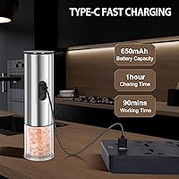Vista 3 de Juego de molinillo eléctrico de sal y pimienta, salero y pimentero recargable, molinillo de pimienta automático con grosor ajustable, operación