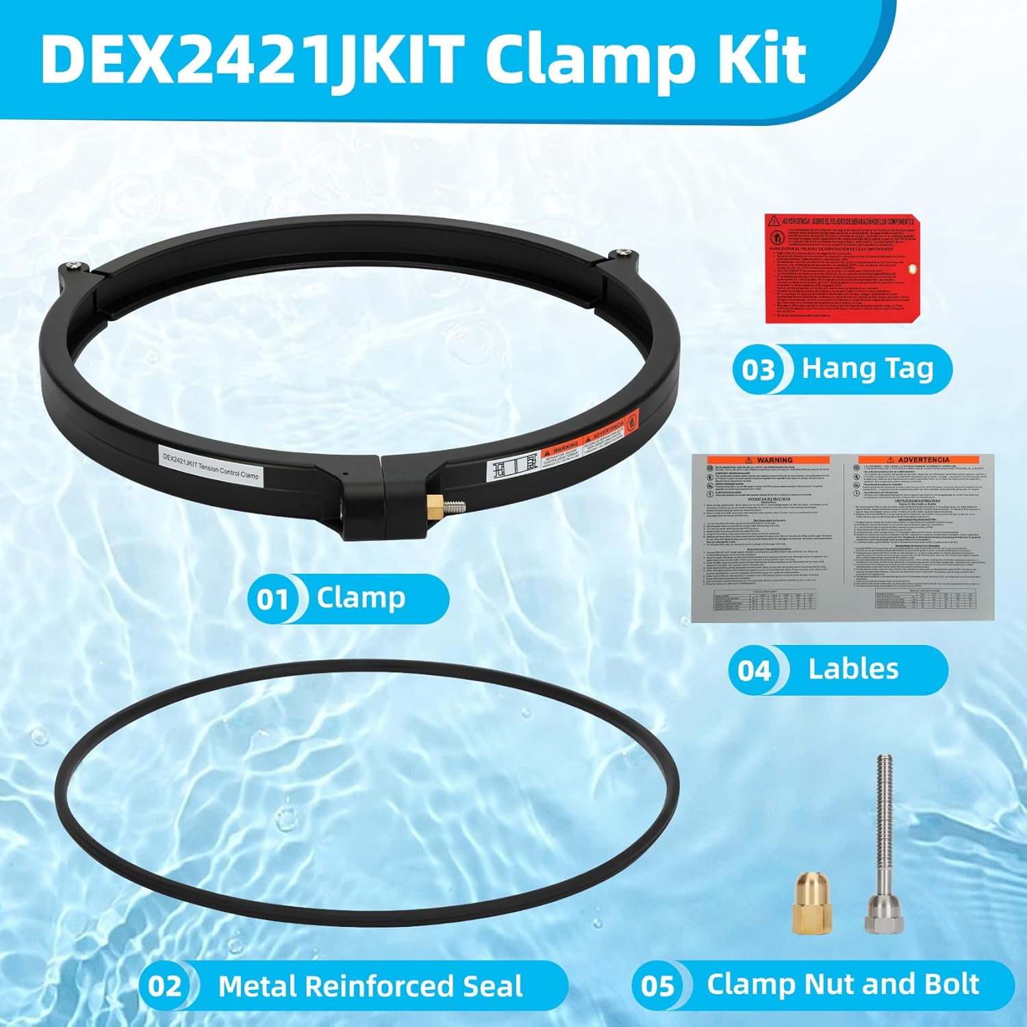 DEX2421JKIT Tension Control Clamp Compatible with Hayward Swim-Clear & Pro-Grid DE Filters, Cartridge Filter Clamp and Seal Kit Replace for DEX2420J1KIT, 610377105972, 610377892506