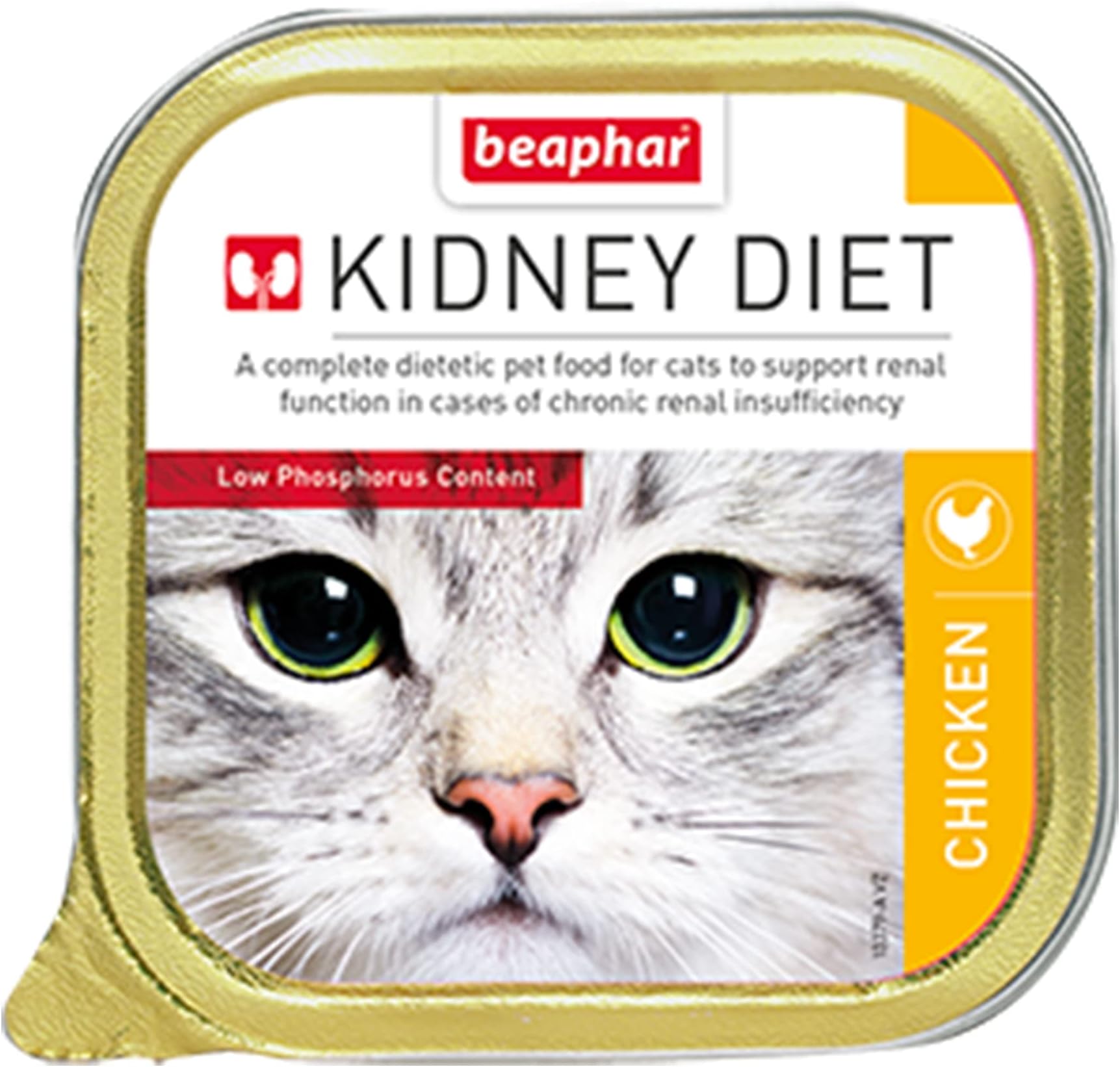 Beaphar – Kidney Diet Food for Cats 100g – Tasty Chicken Flavour – Complete Dietetic Food for Cats with Chronic Renal Insufficiency - Restricted Level of Protein - Low Phosphorus Content