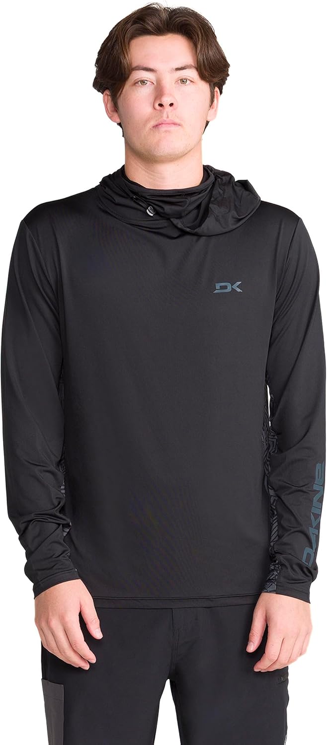 Dakine Men's Hooded Long Sleeve Rashguard – UPF 50+ Protection Swim Top, Quick-Dry Swim Shirt, Black Combo, Large