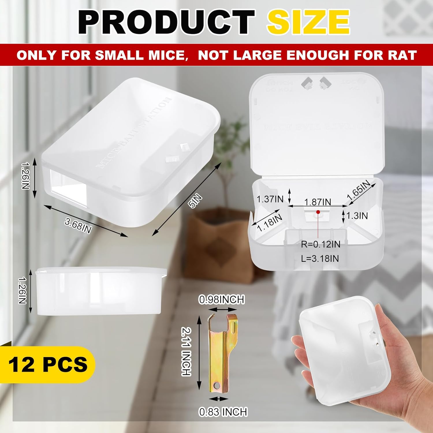 Qualirey 12 Pcs Mouse Bait Stations Mouse Stations with Keys Traps, Keeps Children and Pets Indoor and Outdoor, Only for Small Mice, Bait Not Included (Clear)