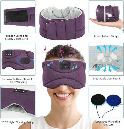 Miniatura 6 de Antifaz para dormir con auriculares Bluetooth 24 ruido blanco, altavoz ultrafino, paquete frío, opaca, Bluetooth, máscara de ojos para dormir de