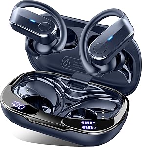 Cuffie Bluetooth 5.4 Sport, Auricolari Bluetooth 70 Ore HiFi Stereo,Cuffie Wireless Impermeabili IPX8,4 ENC Cancellazione Rumore Mic,Con Display a LED, Headphones Per Corsa e Sport Estremi, Blu