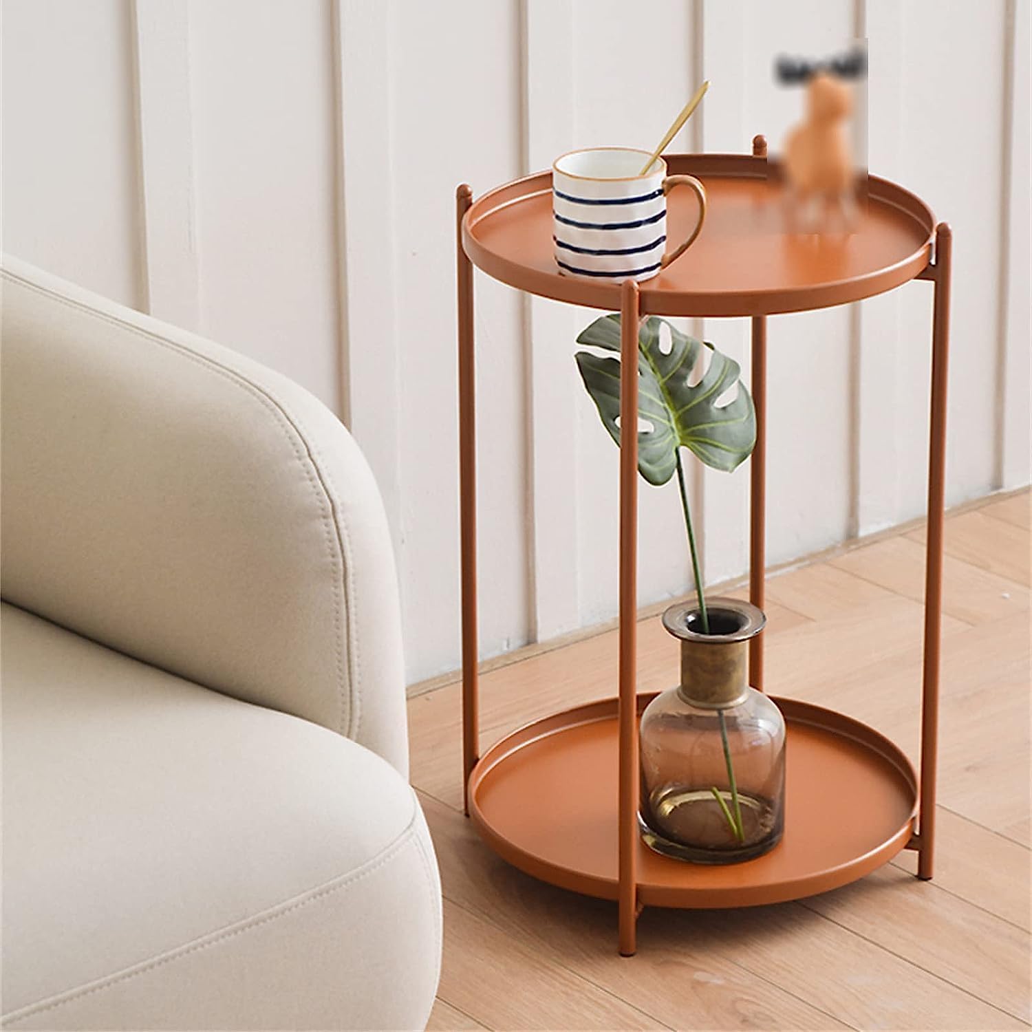 Aimery Office End Table Round Side Table，Metal Nightstand with Two-Layer Tray，Bedside Table for Sitting Room Bedroom Bookshop Delicate Touch (Color : A)