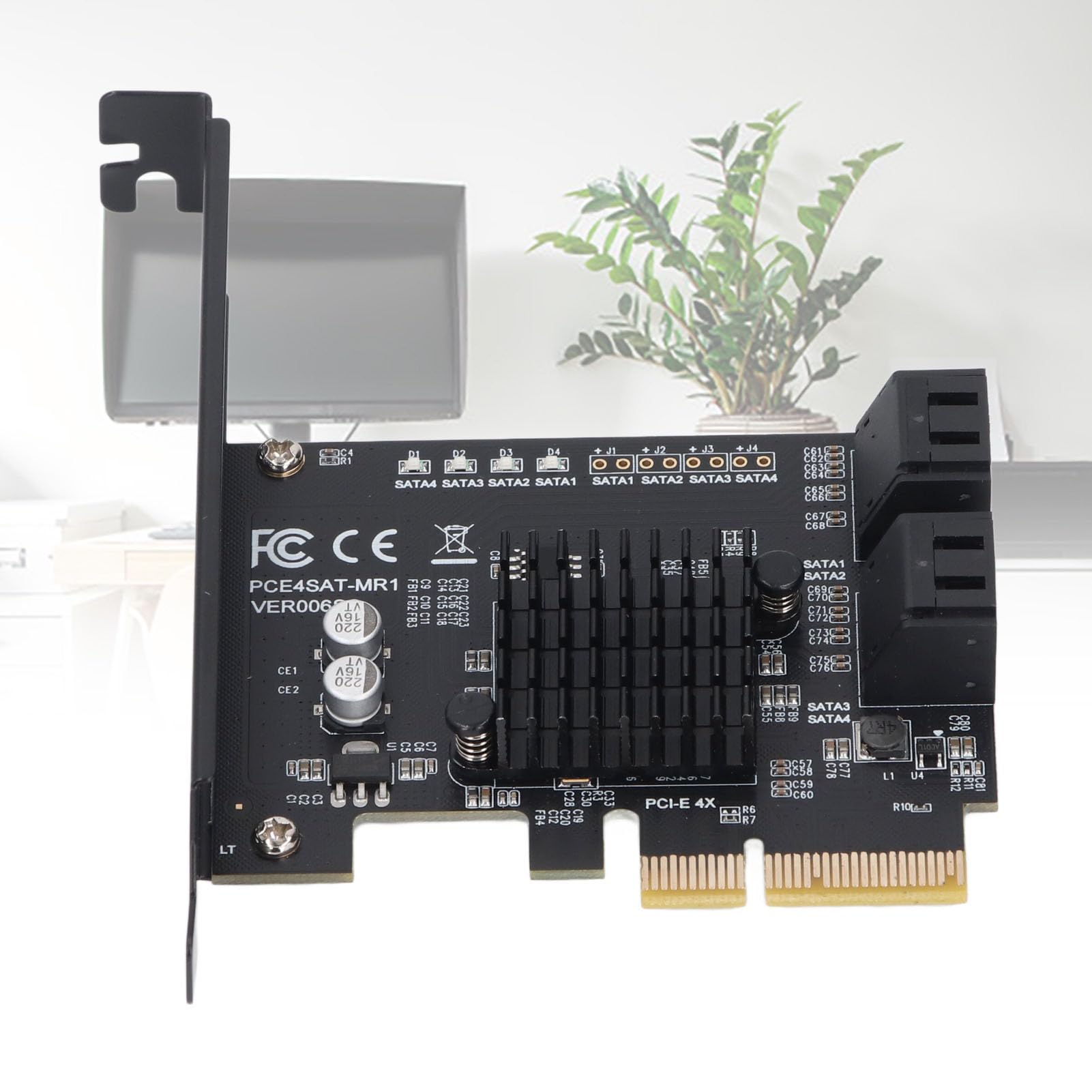 AMONIDA Tarjeta de Expansión Puerto PCI E4 Adaptador de 6 Gbps para Usuarios de/Tarjeta de 4 Puertos