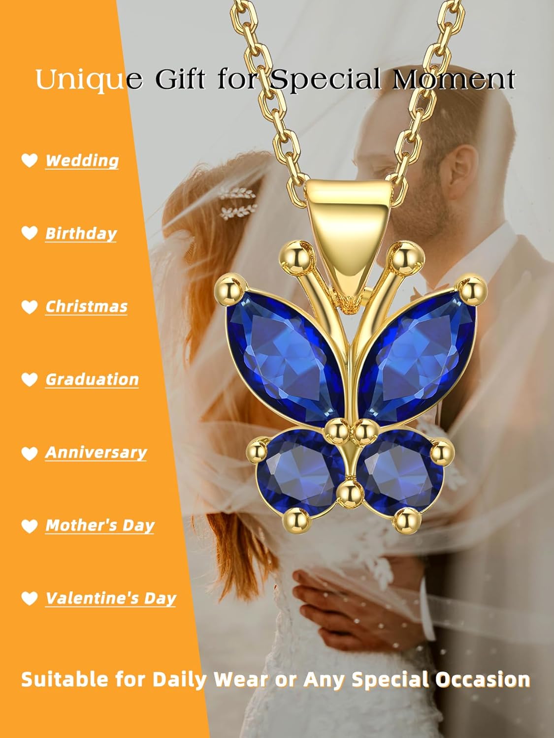 Bestyle Cute Butterfly Birthstone Necklace for Women, Dazzling Cute Silver/Gold Necklace Choker Chain, Great Birthstone Jewelry for Her