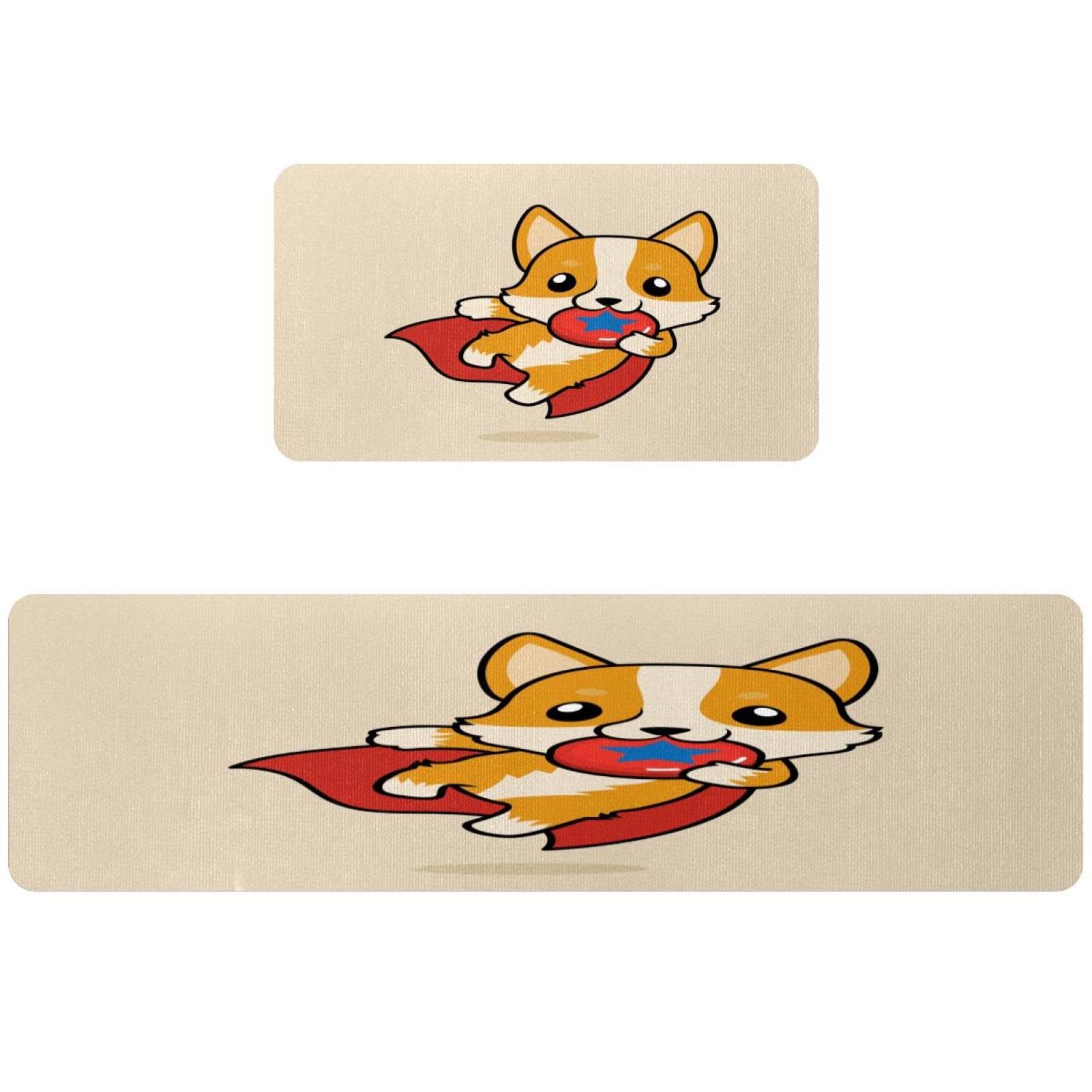 Tapis de cuisine absorbant Corgi | Lot de 2 tapis antidérapants et lavables