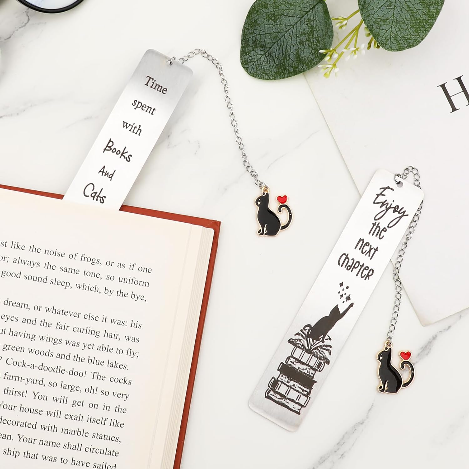 Jeffdad 2 Pcs Kitty Inspirational Words Bookmarks Funny Bookmarks Book Lover Bookish Book Marker for Birthday Gifts Stainless Steel Bookmarks for Book Lovers Kids Teachers Friends Women Men (Type one) - Image 2
