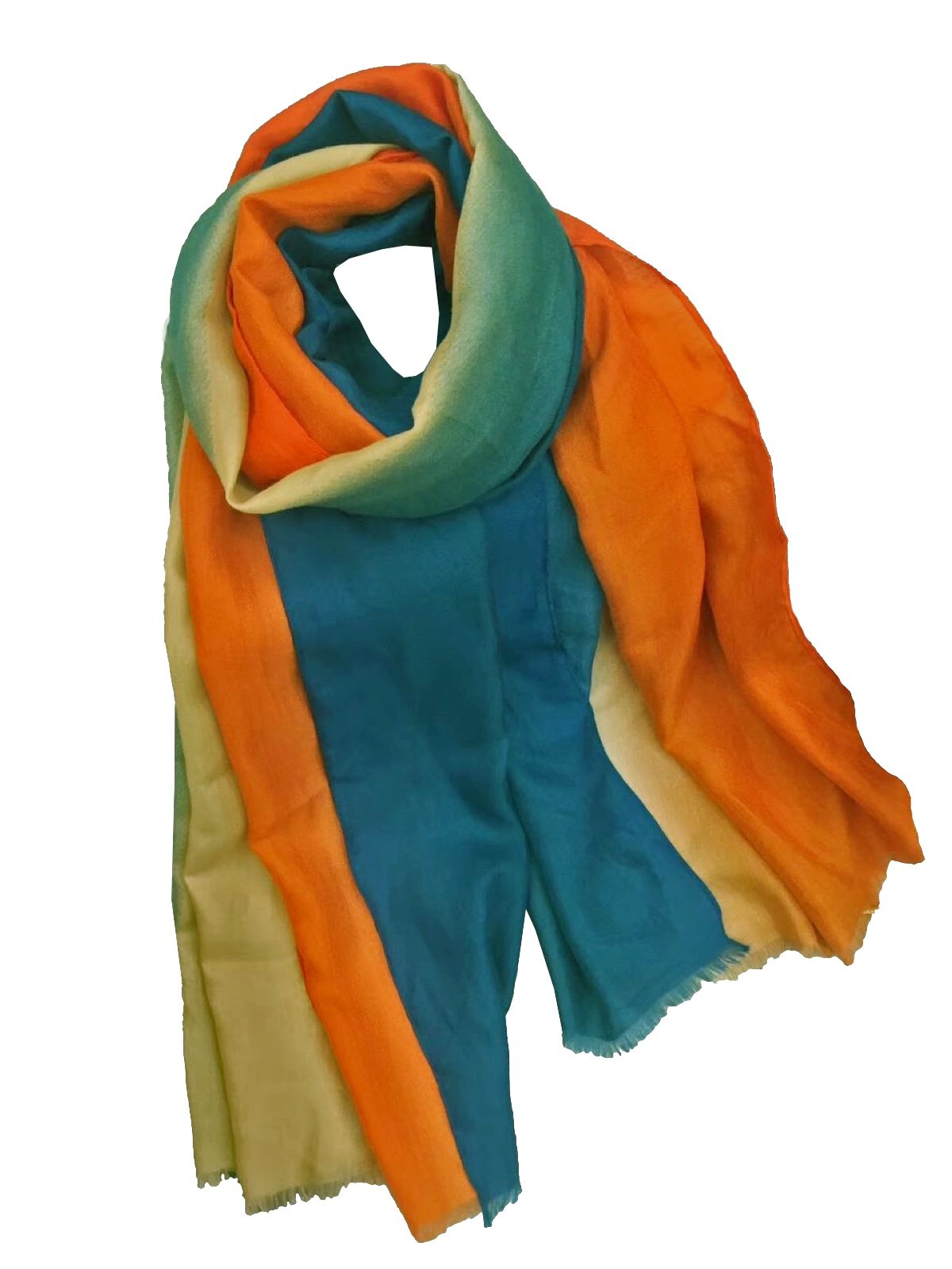 World of Shawls Tri-Colour Scarf Wrap Shawl (Orange/Beige/Teal)