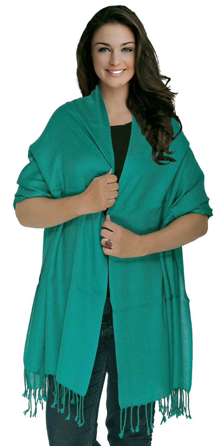 World of Shawls Luxurious Kashmiri 100% Fine Wool Pashmina Shawl Wrap Scarf (Emerald Green)