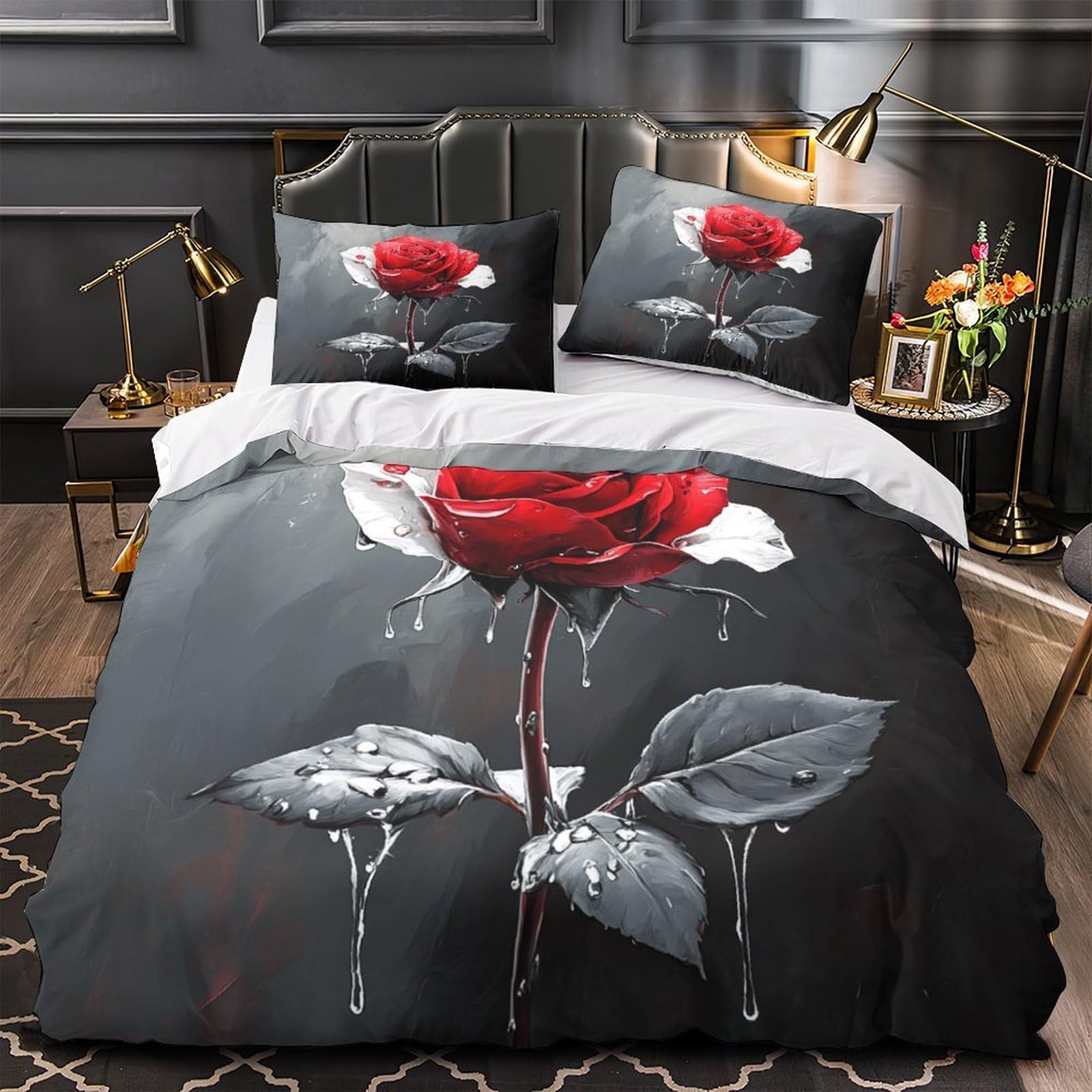Housse de couette rose rouge hypoallergénique et anti-tache king size 220x240