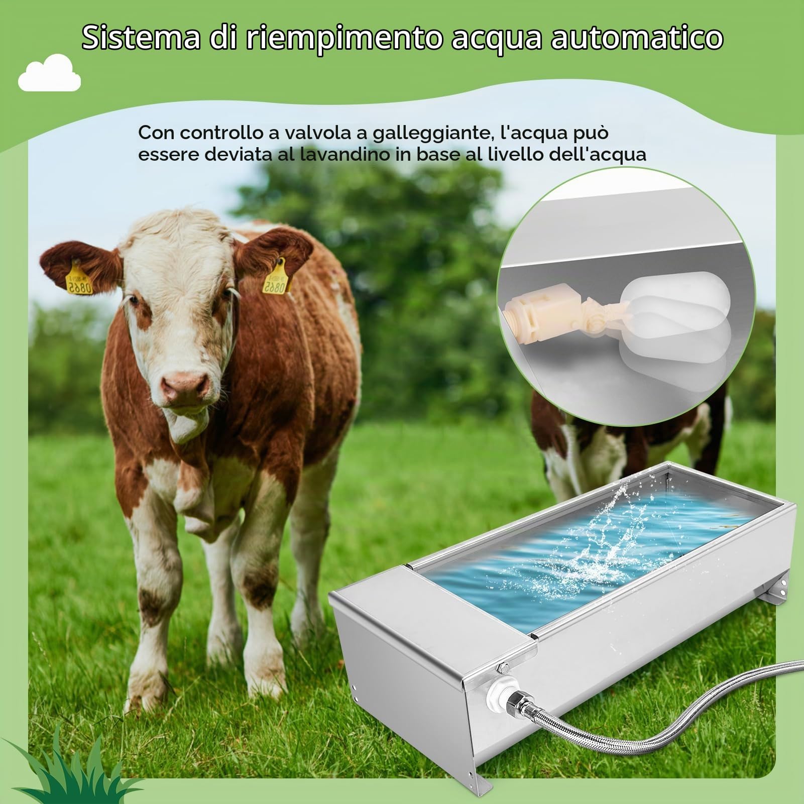 Abbeveratoio Galleggiante, Abbeveratoio per Bovini, Distributore Automatico D'Acqua di Grande Capacità, 7,5 L, Acciaio Inossidabile 304, Autoriempitivo, per Cani, Cavalli,