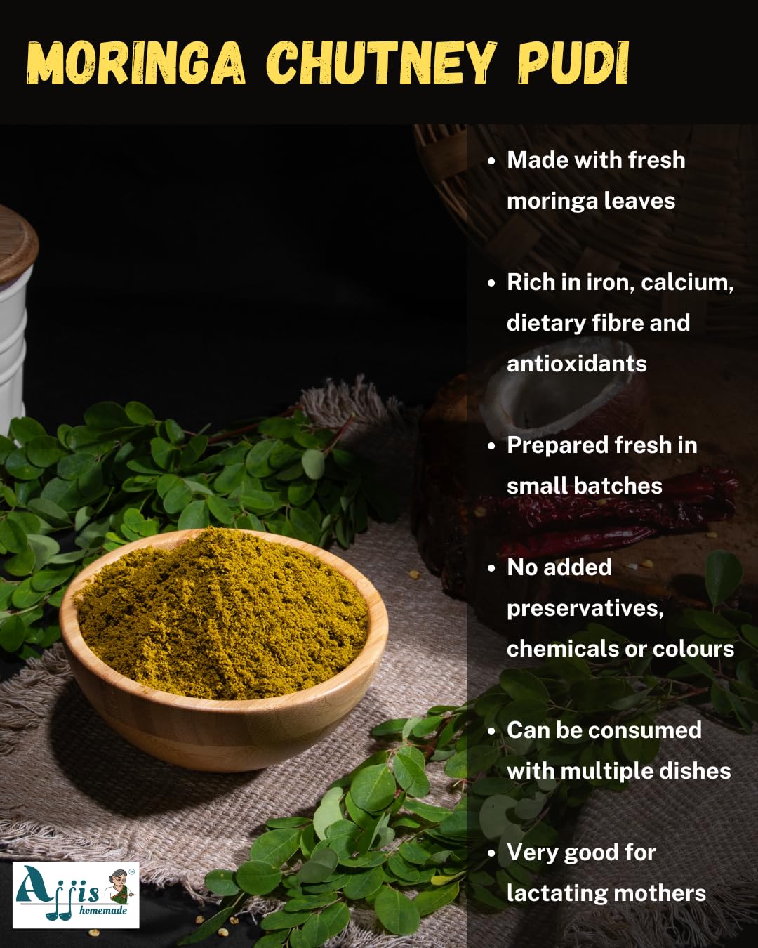 Ajjis Homemade Moringa Chutney Powder | Healthy Drumstick Leaf Podi | 100g — Amazon image 2