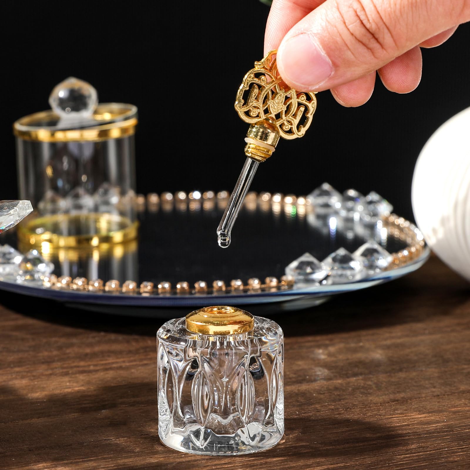 Set di bruciatori di incenso in vetro con vassoio a specchio, design floreale, stile arabo, per meditazione, decorazioni, set di bruciatori d'incenso dal Medio Oriente