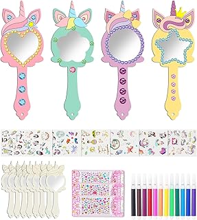 SUVEK 12 Kits Bricolage Miroir Kits, Licorne Artisanat en Bois à Peindre, DIY Loisirs Créatifs Activites Filles Enfants avec 6 7 8 9 10 11 pour Activité Manuelle Fête Anniversaire Cadeau de Noël