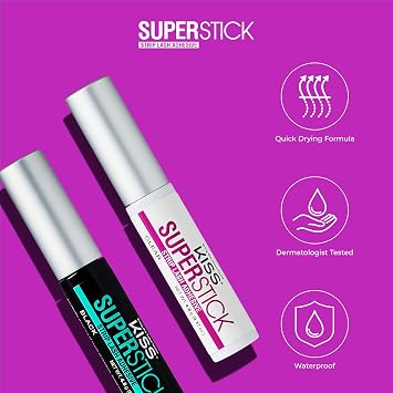 Kiss SuperStick Lash Glue for Strip Eyelashes, Black, 0.17 Oz (4.8 g), Dermatologist-Tested, Extended Wear Lash Adhesive, Easy-to-Apply Quick-Dry Brush Applicator, Waterproof on Normal Skin