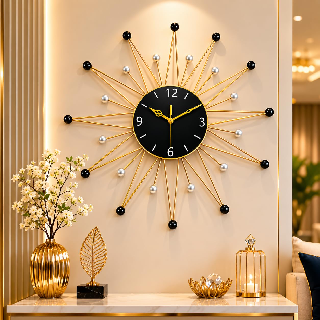 Luxury Gold Sunburst Metal Wall Clock | Silent Non-Ticking Modern Decorative Wall Clock for Living Room, Bedroom & Office Decor-image-15