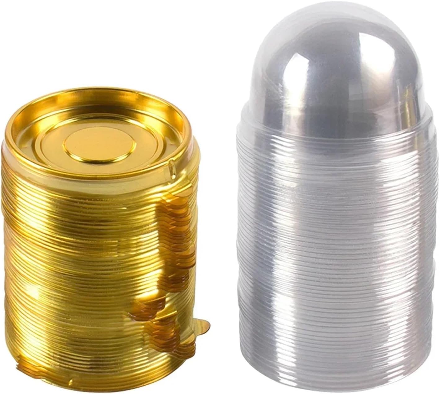 Cupcake Boxes 150pcs Clear Plastic Mini Cupcake Boxes with Dome - Muffin Dessert Baking Packaging for Wedding, Birthday(Gold base)
