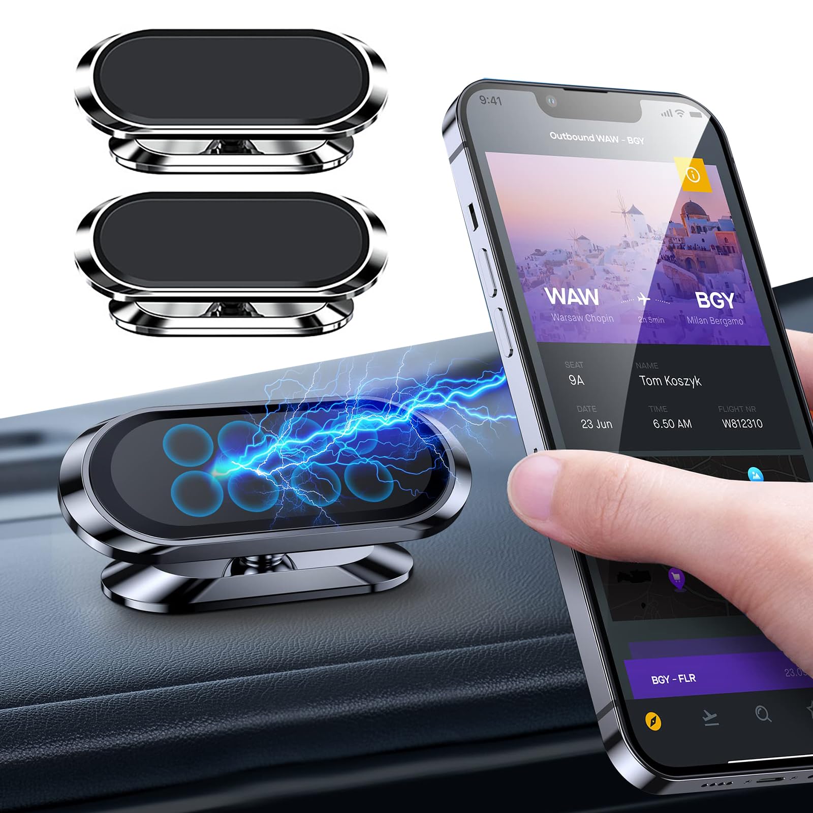 unnderwiss 2 Piezas Soporte movil magnetico para salpicadero de Coche, Se Puede Ajustar y Girar 360, Adecuado para teléfono