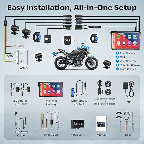 Miniatura 9 de WonVon Pantalla CarPlay para motocicleta con Android Auto  GPS impermeable de 7 pulgadas, pantalla para moto, Apple CarPlay, sistema de navegación