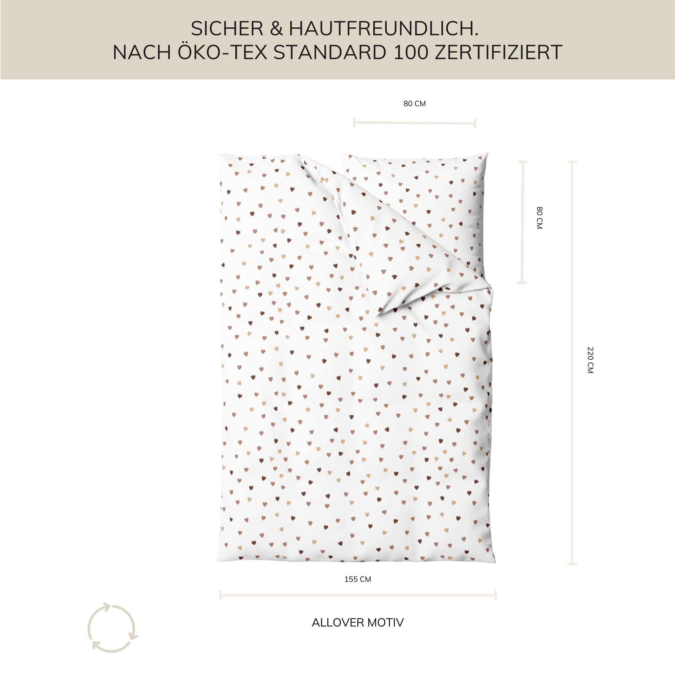 MTOnlinehandel Herzen Bettwäsche 155x220 + 80x80 – kuscheliger Flanell/Biber aus 100% Baumwolle, Öko-Tex Zertifiziert, Reißverschluss Little Heart Paris Print (155x220)