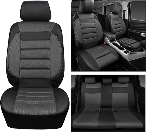 Miniatura 5 de CAR PASS Juego completo de fundas de asiento de automóvil de espuma 3D de cuero 3D, fundas de asiento de automóvil de malla de aire, para todas las