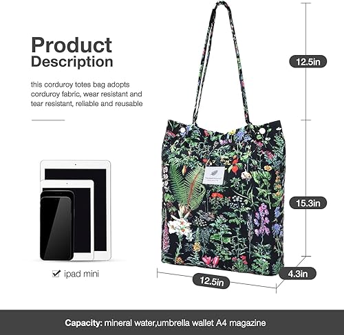 Vista 329 de Tote - Bolsa de hombro reutilizable de pana de gran capacidad con bolsillos interiores para mujeres y niñas Rayas